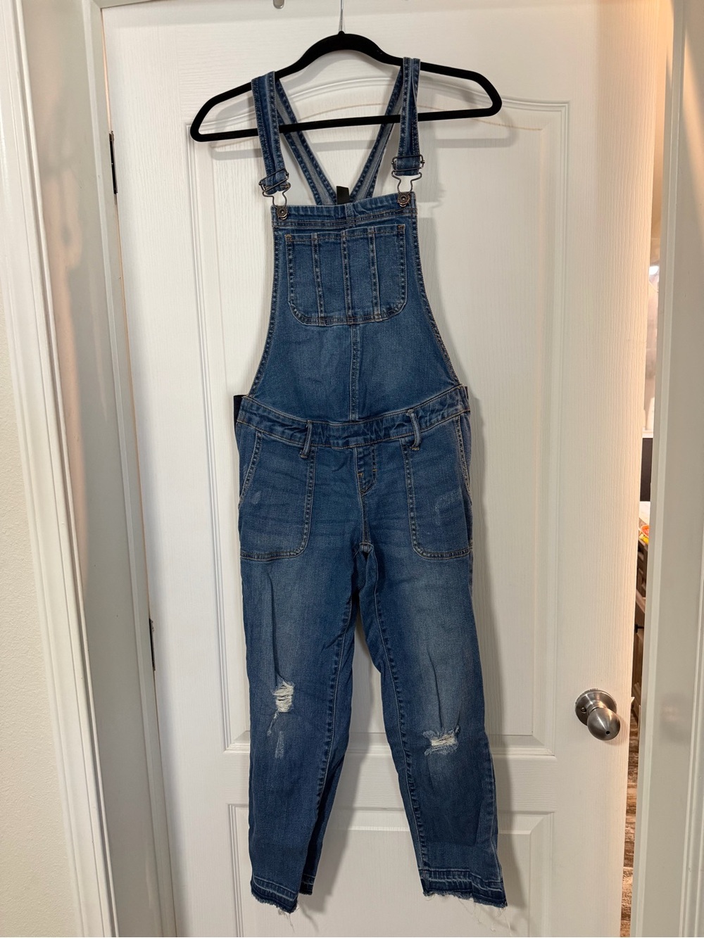 Maternity Indigo Blue Denim Overalls in Medium Blue